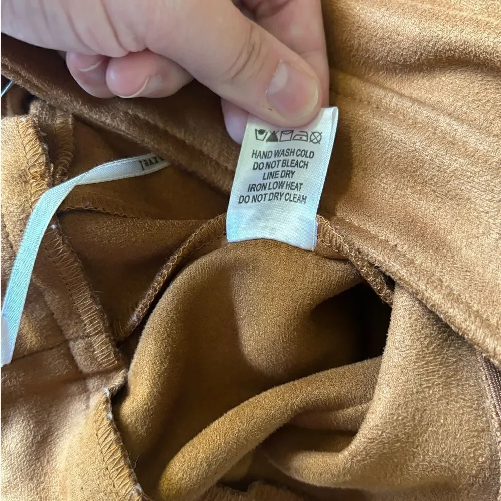 Dance & Marvel Faux Suede Lace Up Mini Skirt Tan Size Small